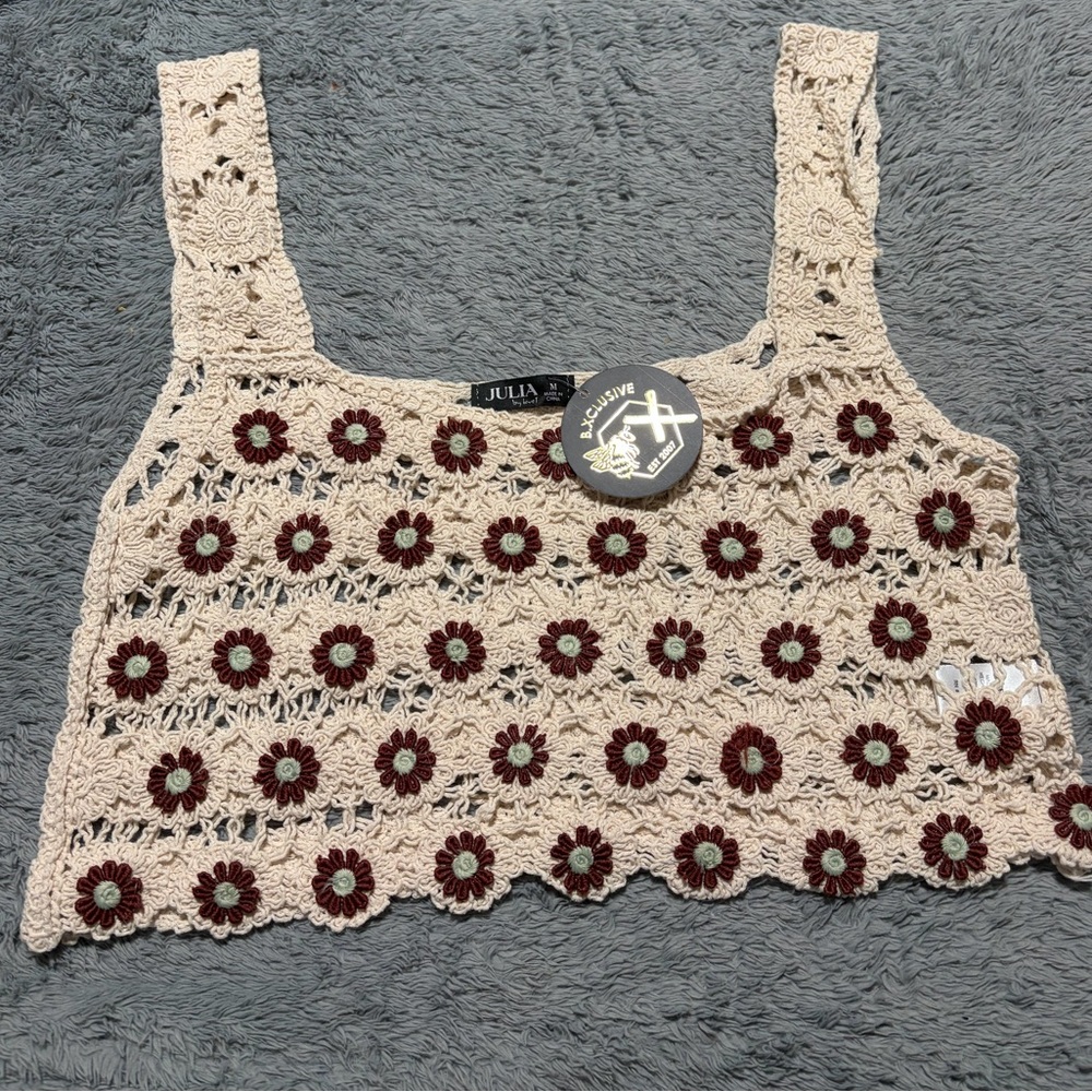 Julia Cream Floral Crochet Crop Top
